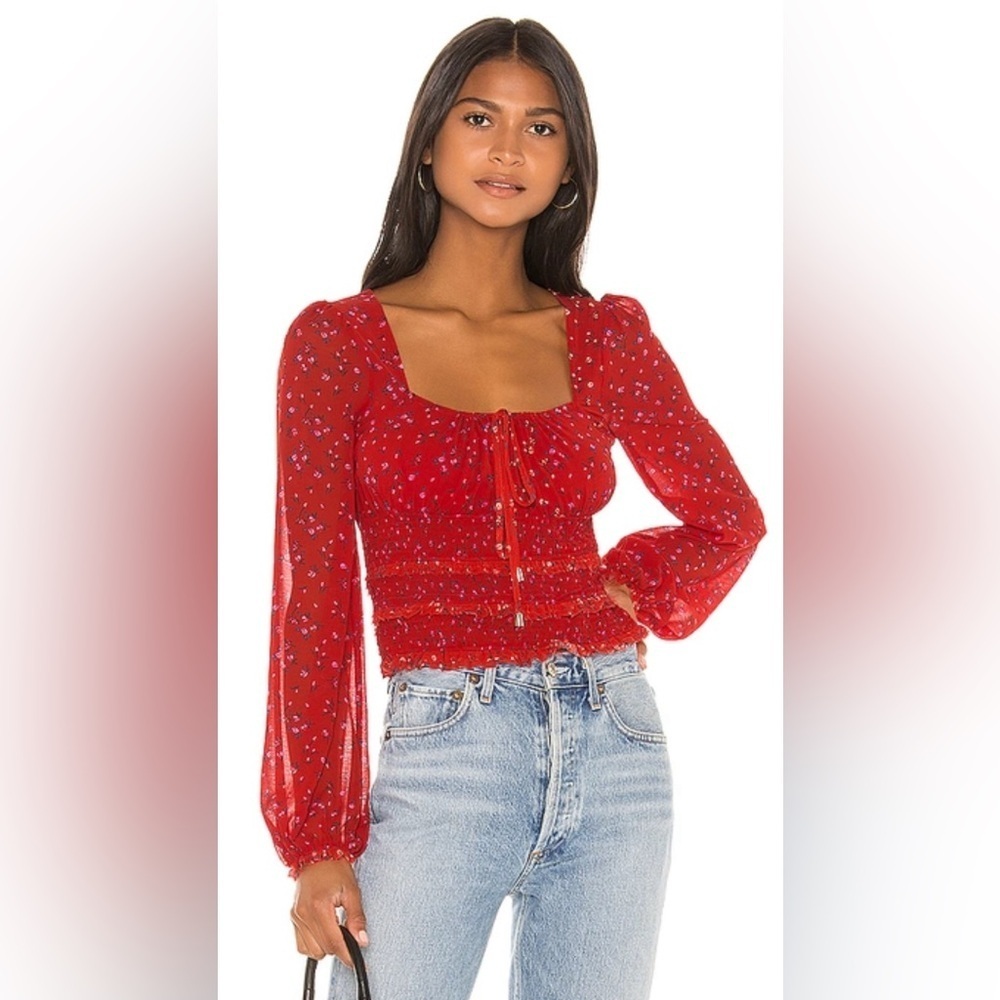 Free People Lolita Floral Peasant Top In Red, Size S‎